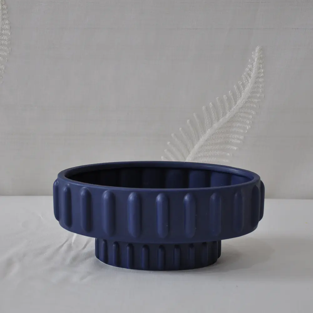 Wholesale Modern Minimalist Deep Sea Blue Matte Ribbed Ceramic Vase Set Factory, Exporters