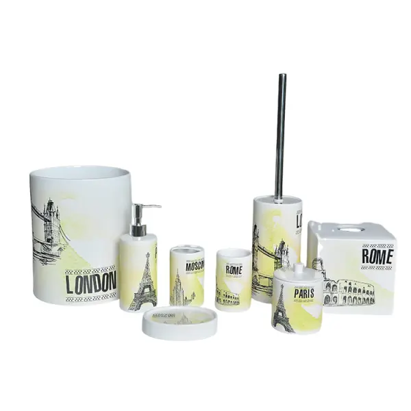 Cheap Ink - Wash Yellow - White World Landmark Ceramic Bathroom Accessory Set Exporter, Product