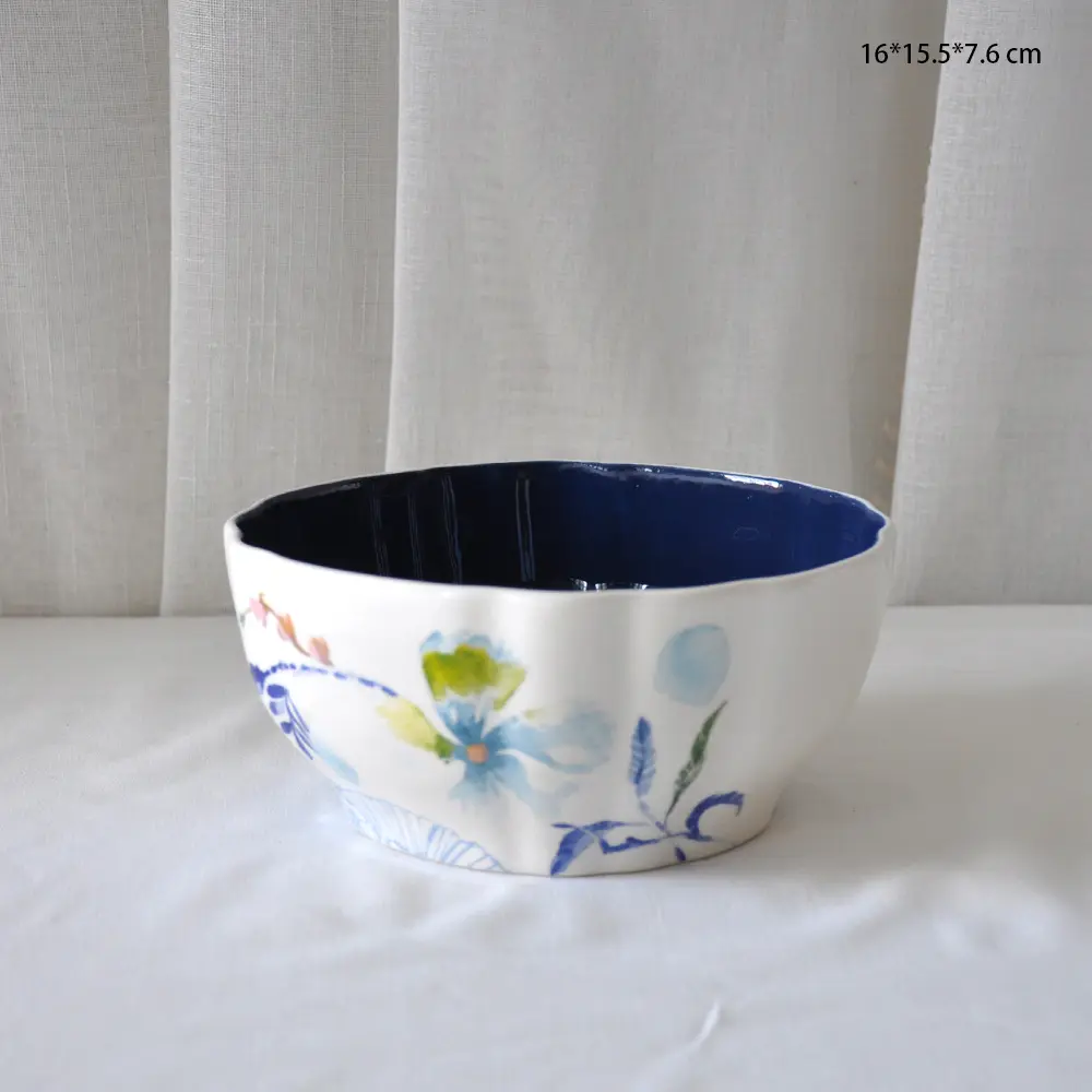 Hand-Painted Floral Ceramic Bowl