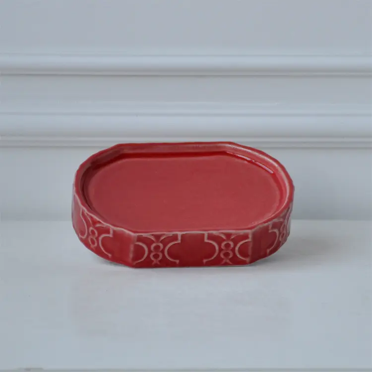 Buy Vintage Geometric - Embossed Red Ceramic Bathroom Accessory Set Manufacturers, Factories