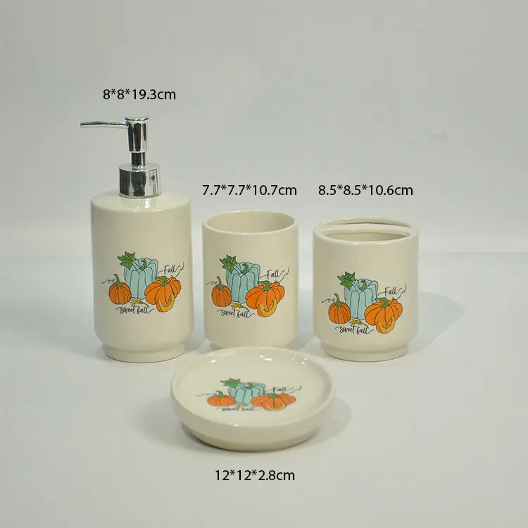Fall Pumpkin Pattern Ceramic Bathroom Set