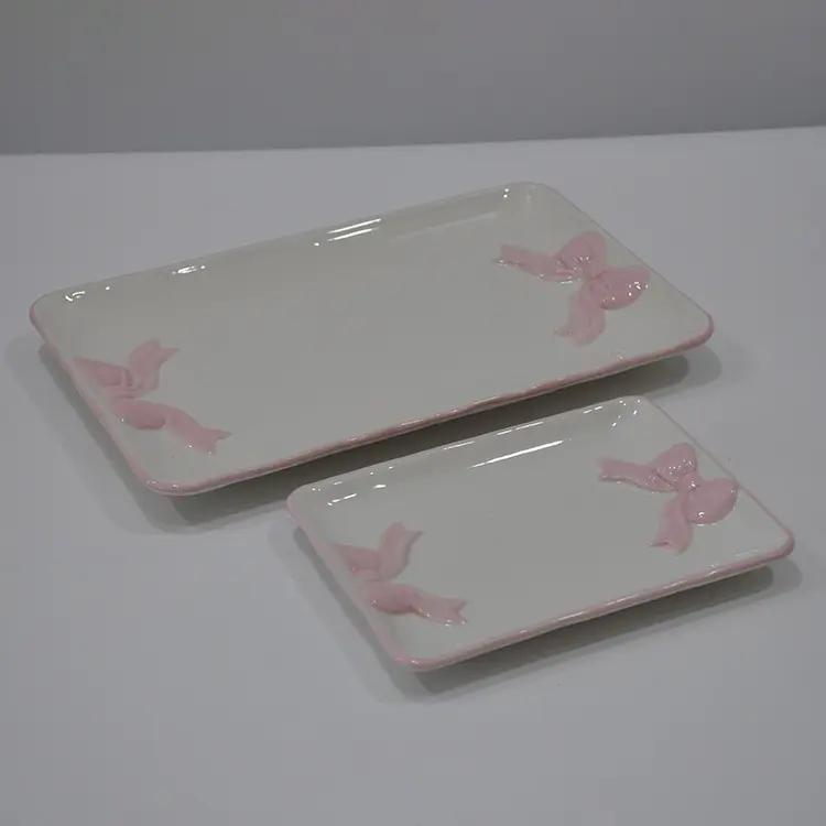 Custom Artisan Bow-Embossed Dolomite Dinnerware Set – 12-Piece Hand-Painted Ceramic Tableware with 3D Bow Relief | Pink Accents, Dishwasher & Oven Safe Factories, Company