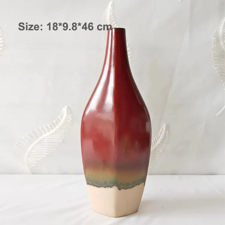 Red Brown Gradient Quadrilateral Ceramic Floor Vase