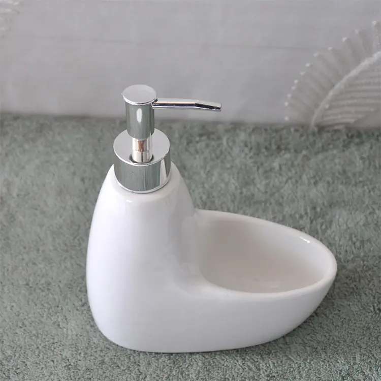 ODM Modern 2 - in - 1 Ceramic Soap Dispenser with Integrated Dish | Glossy White Bathroom Accessory Company, Companies