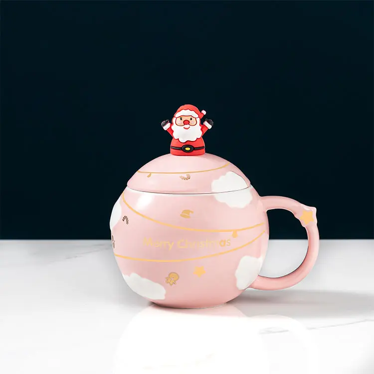 Wholesale Christmas Spherical Cloud Santa Claus Lid Ceramic Mug Manufacturer, Products