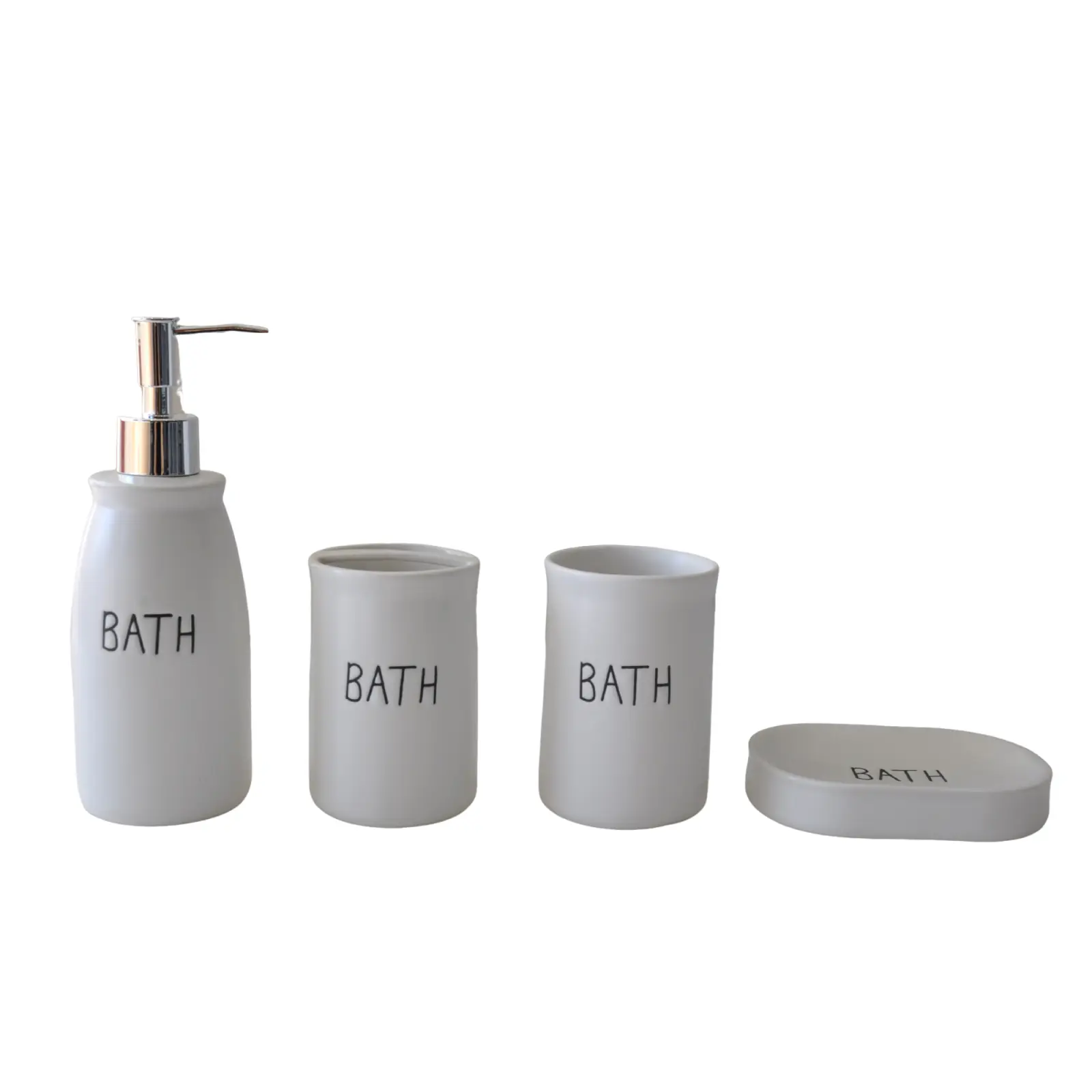 jiashun Minimalist White Stoneware Bathroom Accessory Set with "BATH" Text Exporter, Exporters