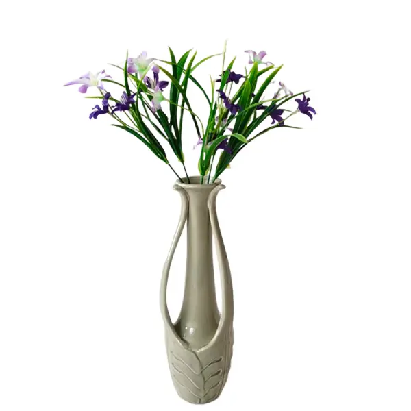 China Tall Dual - Handle Leaf - Embossed Gray Ceramic Vase | Elegant Home Decor Company, Product