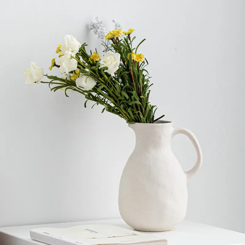 OEM Minimalist Pure White Single-Handled Jug-Shaped Ceramic Vase Manufacturers, Companies