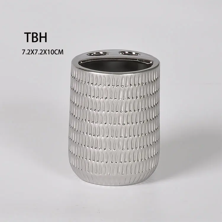 Silver Glazed Textured Ceramic Bathroom Set Dispenser