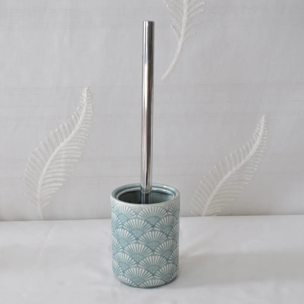 OEM Light Blue-Green Fan-Pattern Ceramic Bathroom 5-Piece Set Factory, Products