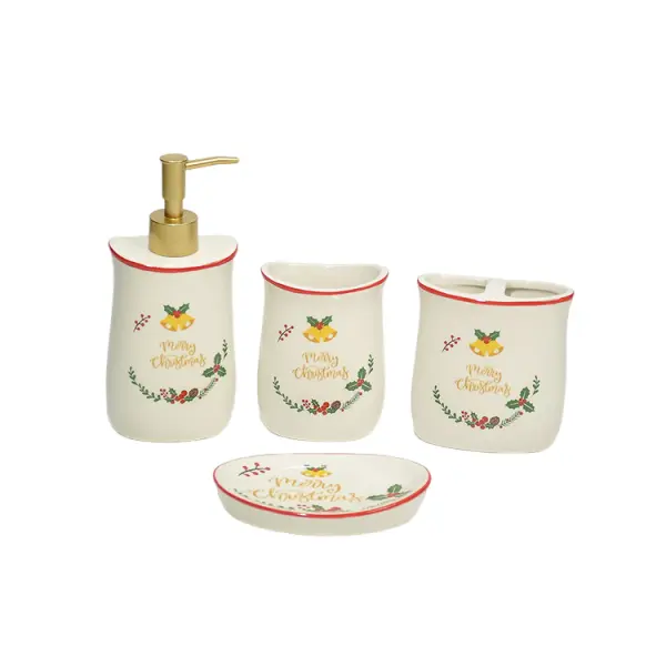 China Christmas Bell & Holly Red-Trim Dolomite Bathroom Set Suppliers, Factory