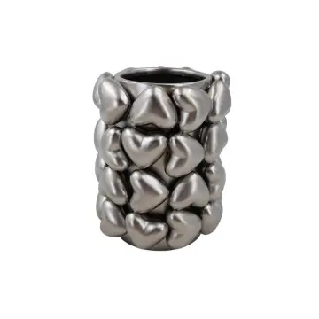 Luxury Silver Heart-Embossed Ceramic Vase Home Tabletop Flower Arrangement