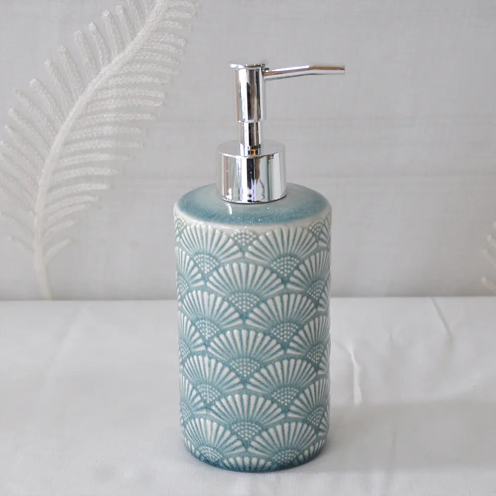 OEM Light Blue-Green Fan-Pattern Ceramic Bathroom 5-Piece Set Factory, Products