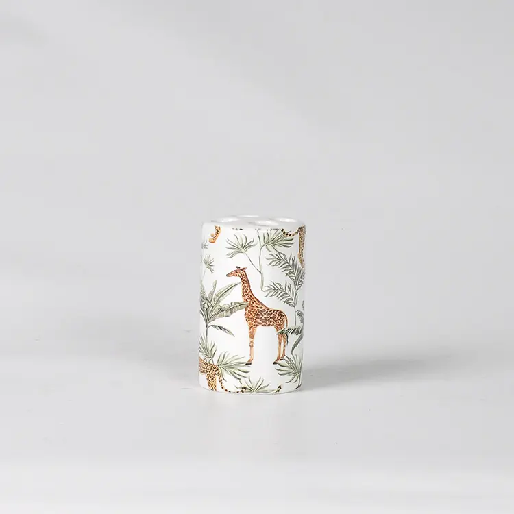 Wholesale Tropical Giraffe & Plant Print Ceramic Bathroom Accessory Set Manufacturers, Supplier