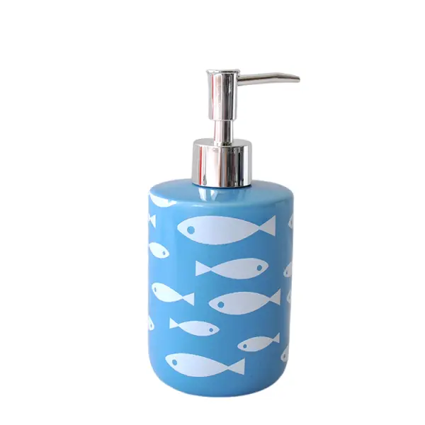 Wholesale Ocean - Themed White Fish Print Ceramic 5 - Piece Bathroom Accessory Set Manufacturers, Factories