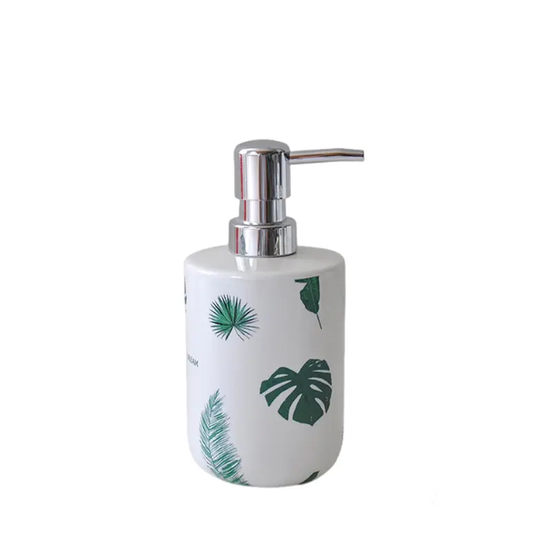 OEM White & Green Tropical Plant - Printed Ceramic Bathroom 5 - Piece Set Exporter, Exporters