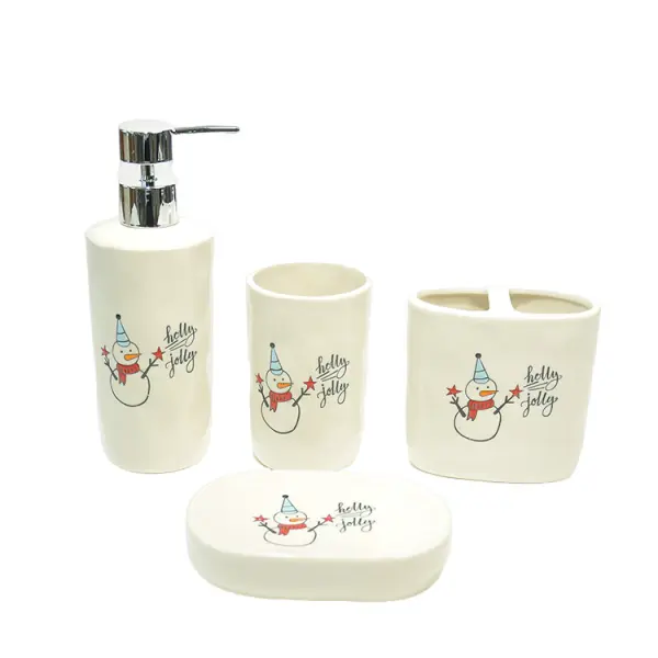 Wholesale Christmas Snowman "Holly Jolly" Ceramic Bathroom 4-Piece Set Supplier, Companies
