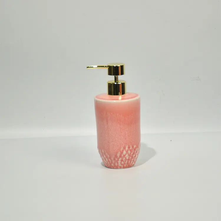 OEM Special Textured Design Pink Glazed Ceramic Bathroom Accessories Set Factories, Companies