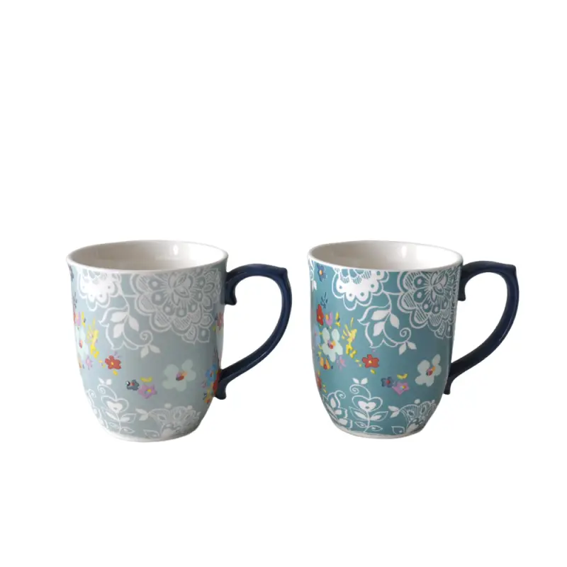 Custom Bohemian Blue - Tone Lace Floral Ceramic Mug Set Company, Companies