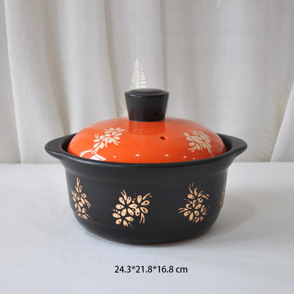 Black and Orange Contrast Floral Pattern Ceramic Casserole