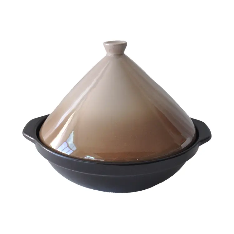 Cheap Gradient Brown Black Conical Lid Ceramic Tagine Factory, Products
