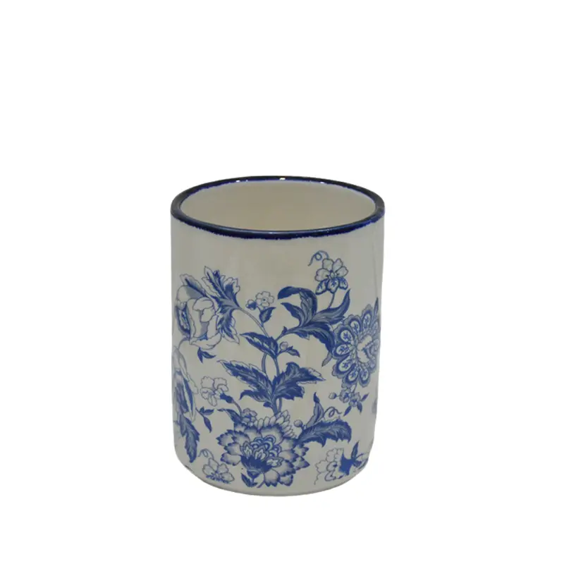 China Blue - White Floral Decaled Glossy Glazed Stoneware Bathroom 5 - Piece Set Manufacturers, Supplier