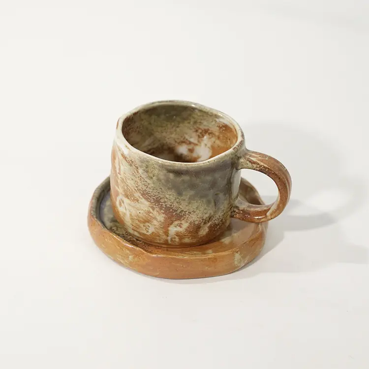 Creative Stoneware Coffee Cup with Saucer
