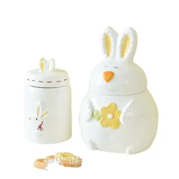 Cute Rabbit Shaped Ceramic Storage Jar Set Home Tabletop Adorable Decor