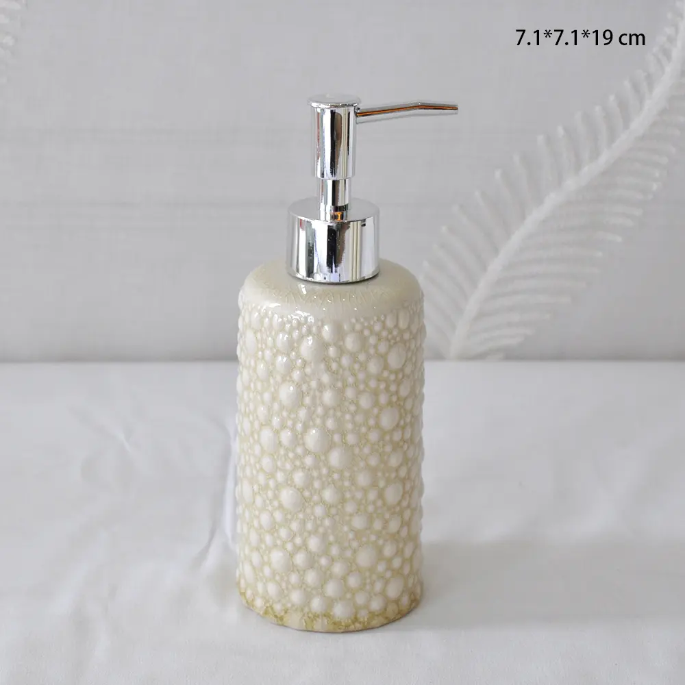 Pale Yellow Bubbled-Texture Ceramic Bathroom Set Item 1