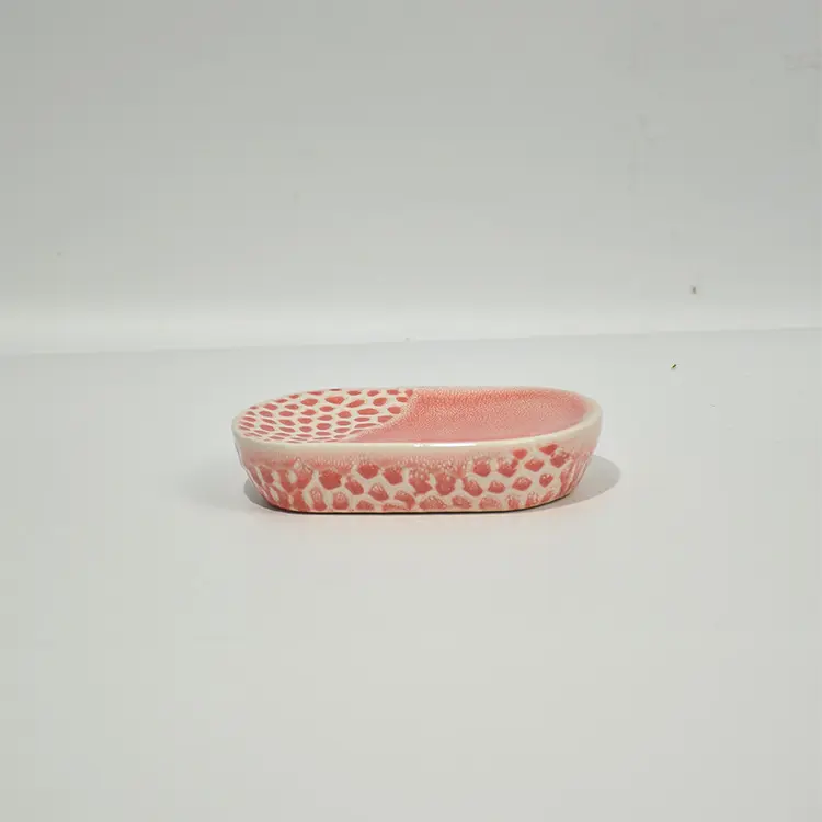 OEM Special Textured Design Pink Glazed Ceramic Bathroom Accessories Set Factories, Companies