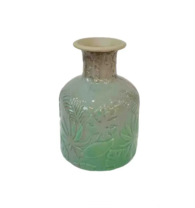 Discount Modern Embossed Tropical Plant Gradient Mint Green Ceramic Vase Manufacturer, Company