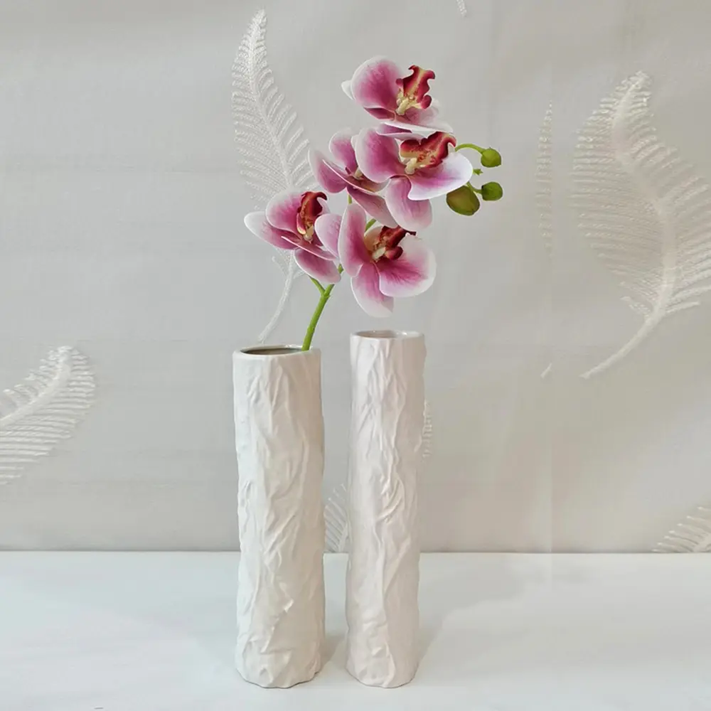 Buy Modern Minimalist Crinkled Texture Off White Ceramic Vase Set Manufacturer, Factory