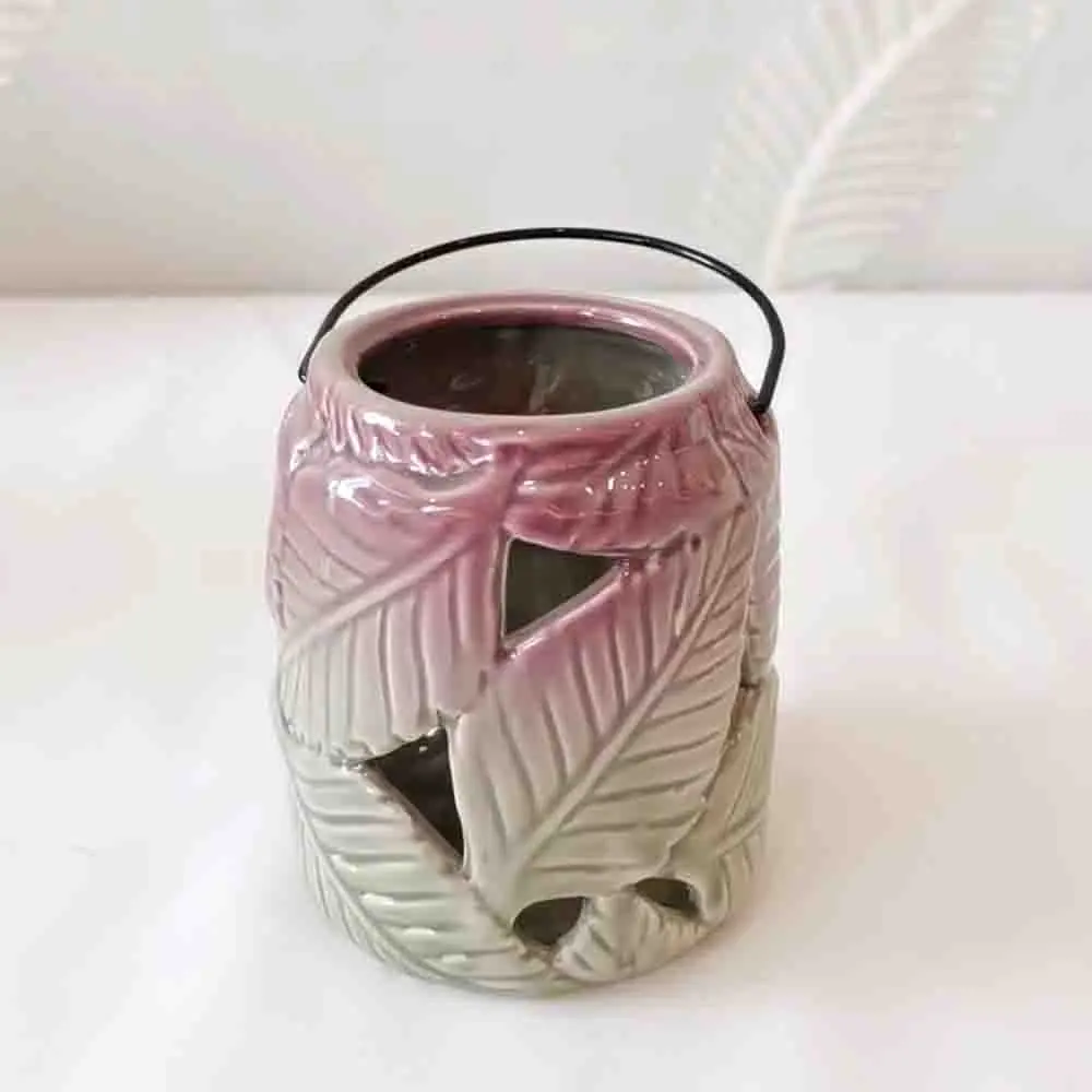 OEM Artistic Gradient Color Leaf - Embossed Cutout Candle Holders with Metal Handles Supplier, Exporter
