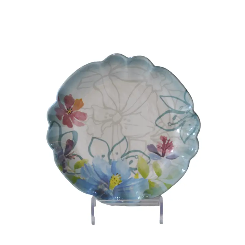 China Fresh Watercolor Floral Light Blue Gradient Petal Edge Ceramic Plate Exporter, Products