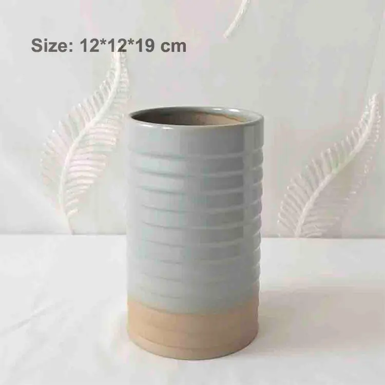 Morandi Color Ribbed Two-Tone Stoneware Vase