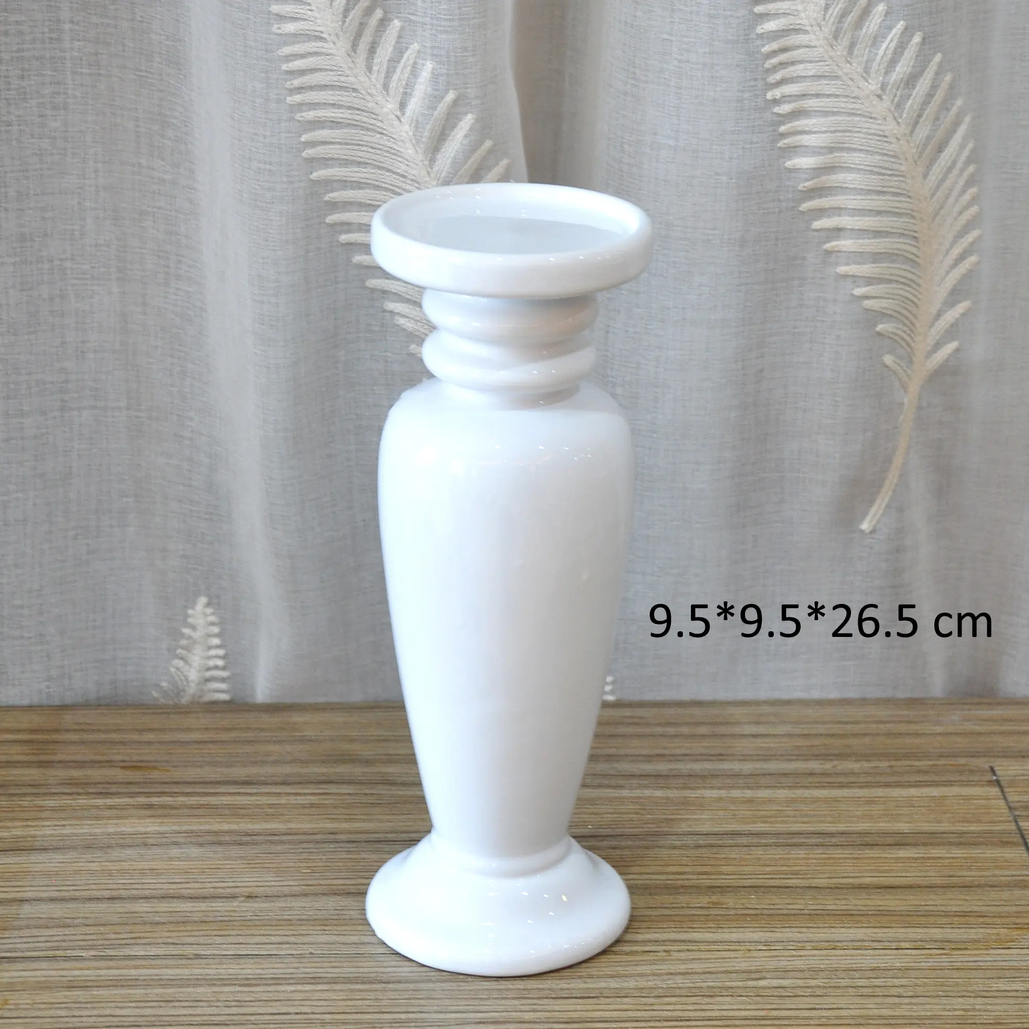 Glossy White Ceramic Multi-Ring Neck Pillar Candle Holder