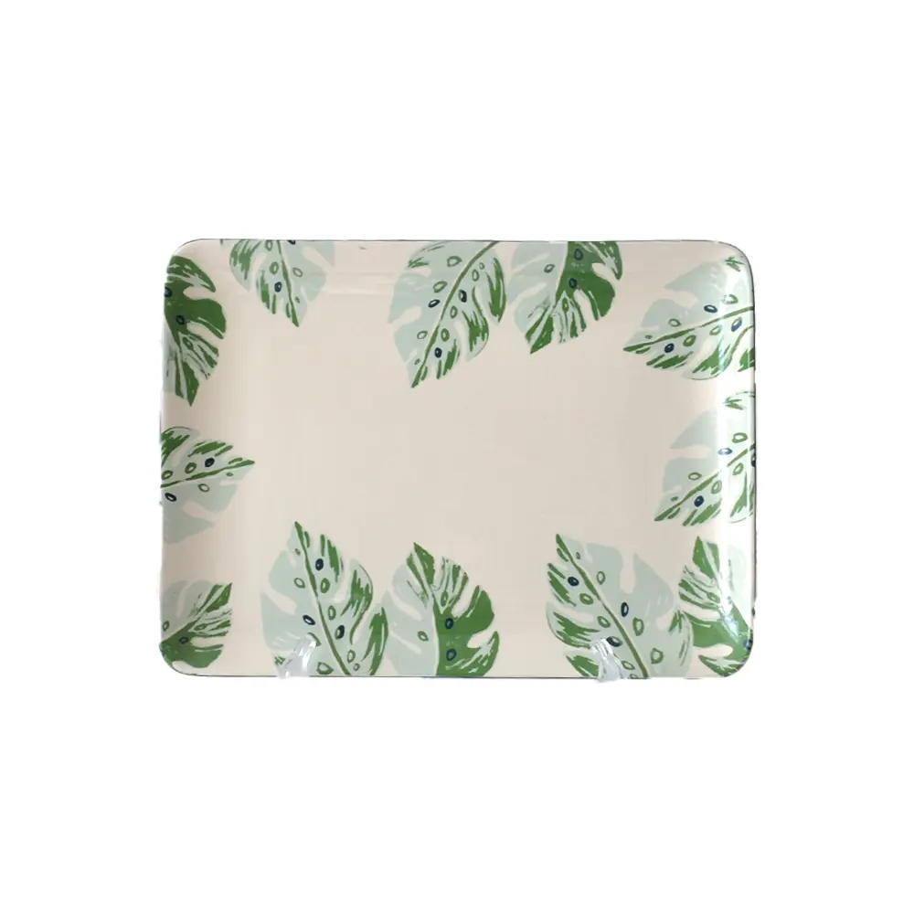 jiashun Tropical Monstera Leaf Printed Square Ceramic Serving Tray Manufacturer, Exporter