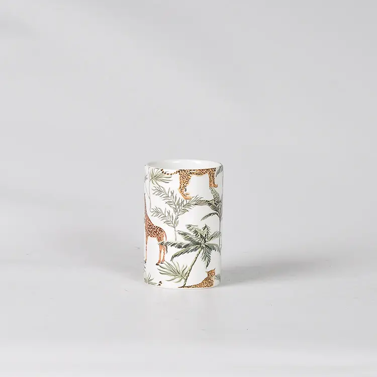 Wholesale Tropical Giraffe & Plant Print Ceramic Bathroom Accessory Set Manufacturers, Supplier