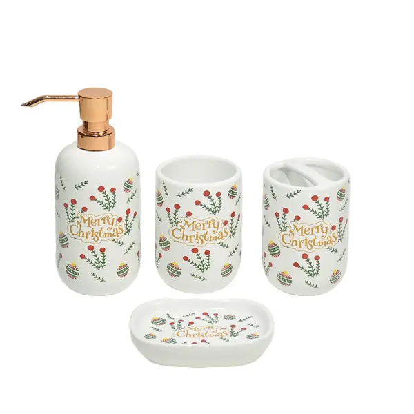 ODM Christmas "Merry Christmas" Red Berry & Bauble Dolomite Bathroom 4-Piece Set Supplier, Suppliers