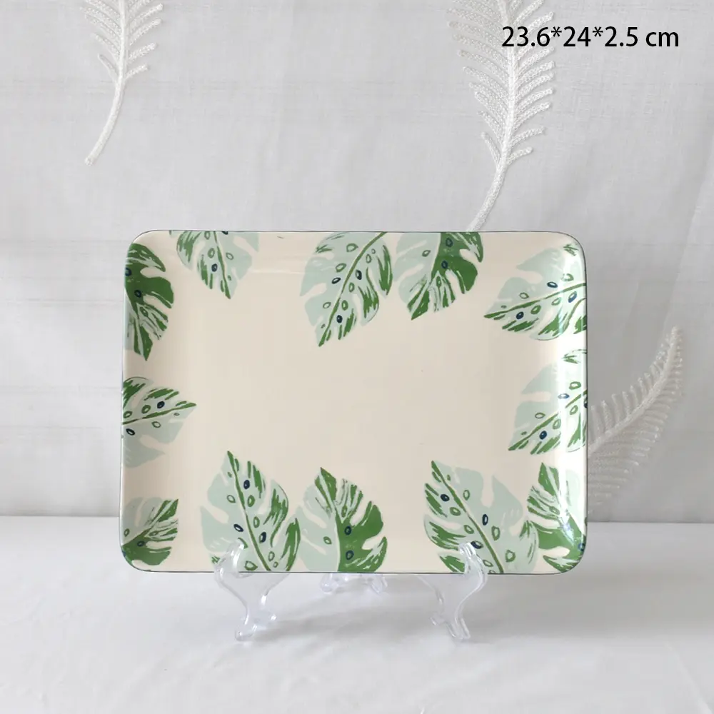 Tropical Monstera Leaf Printed Square Ceramic Serving Tray