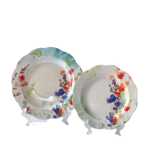 Buy Watercolor Floral Scalloped - Edge Ceramic Plate Set Supplier, Factory