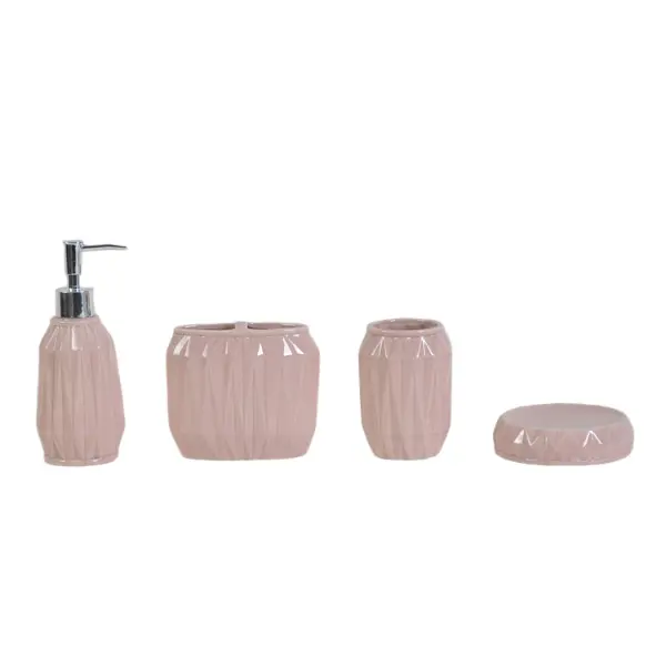 OEM Geometric Textured Ceramic 4 - Piece Bathroom Set | Matte & Glossy Finishes for Bathroom, Home & Gifting JS20363 Exporters, Company