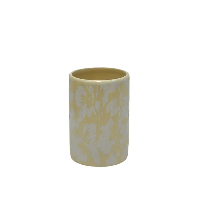 ODM Creamy Yellow Matte Glazed Decaled Floral Stoneware Bathroom 4 - Piece Set Factory, Companies