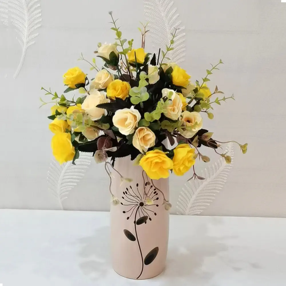 Wholesale Pink Glaze Black Hand-Painted Dandelion Ceramic Vase Factory, Factories