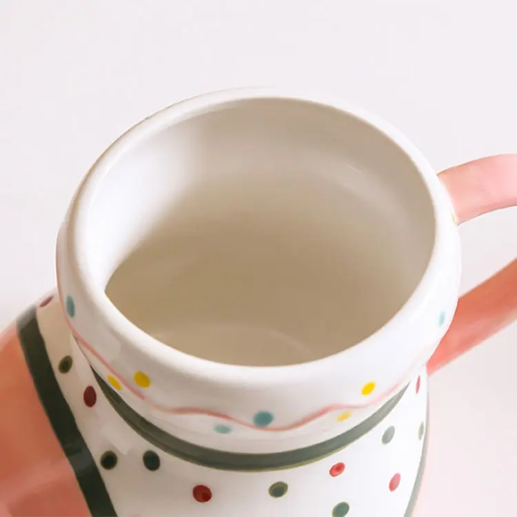 Custom Pink White Polka Dot Hand-Painted Christmas Ceramic Mug Factories, Company
