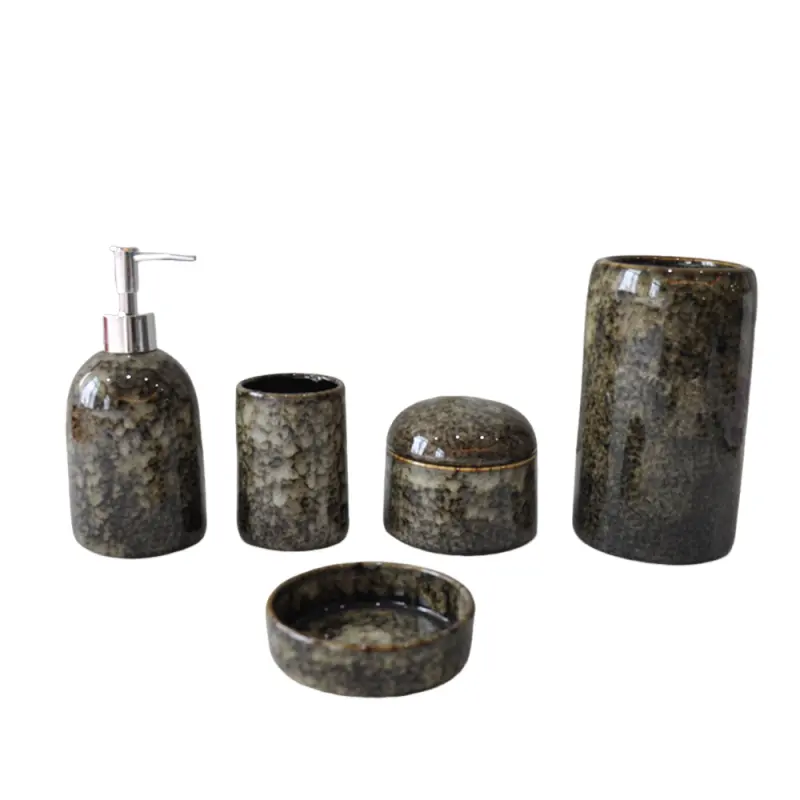 Wholesale Wabi - Sabi Dark Brown Kiln Fired Speckled Stoneware Bathroom Set Exporter, Companies