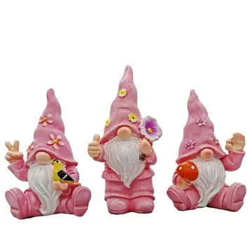 Multi-Color Floral Gnome Resin Decor Set 3-Piece Cute Garden Tabletop