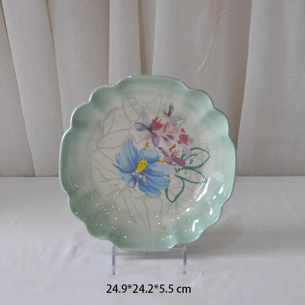 Hand-Painted Floral & Butterfly Ceramic Plate