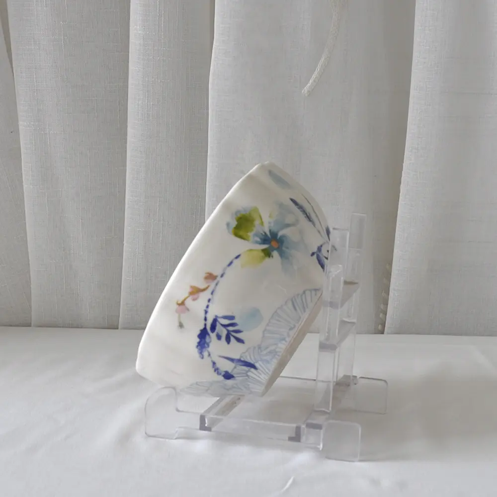 OEM Watercolor Style Color Block Hand Painted Floral Ceramic Bowl with Scalloped Edge Factory, Factories