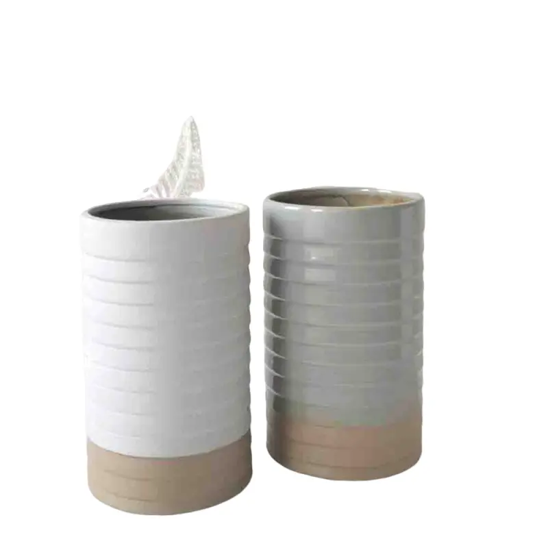 China Morandi Color Ribbed Two-Tone Stoneware Vase Factories, Exporter